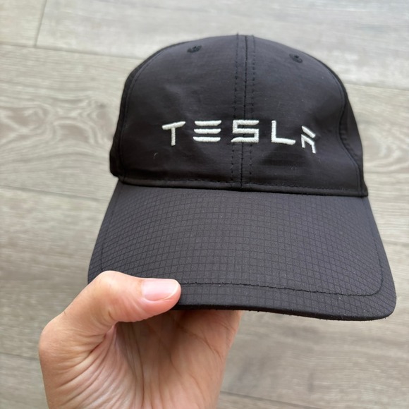 Tesla Motors Baseball Cap Hat Black Ripstop Embroidered Logo Adjustable Strap